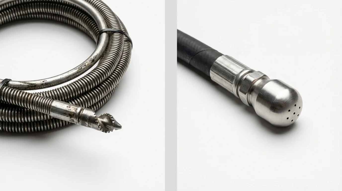 Drain snake cable and hydro jetting nozzle used for drain cleaning in Atwood, IL