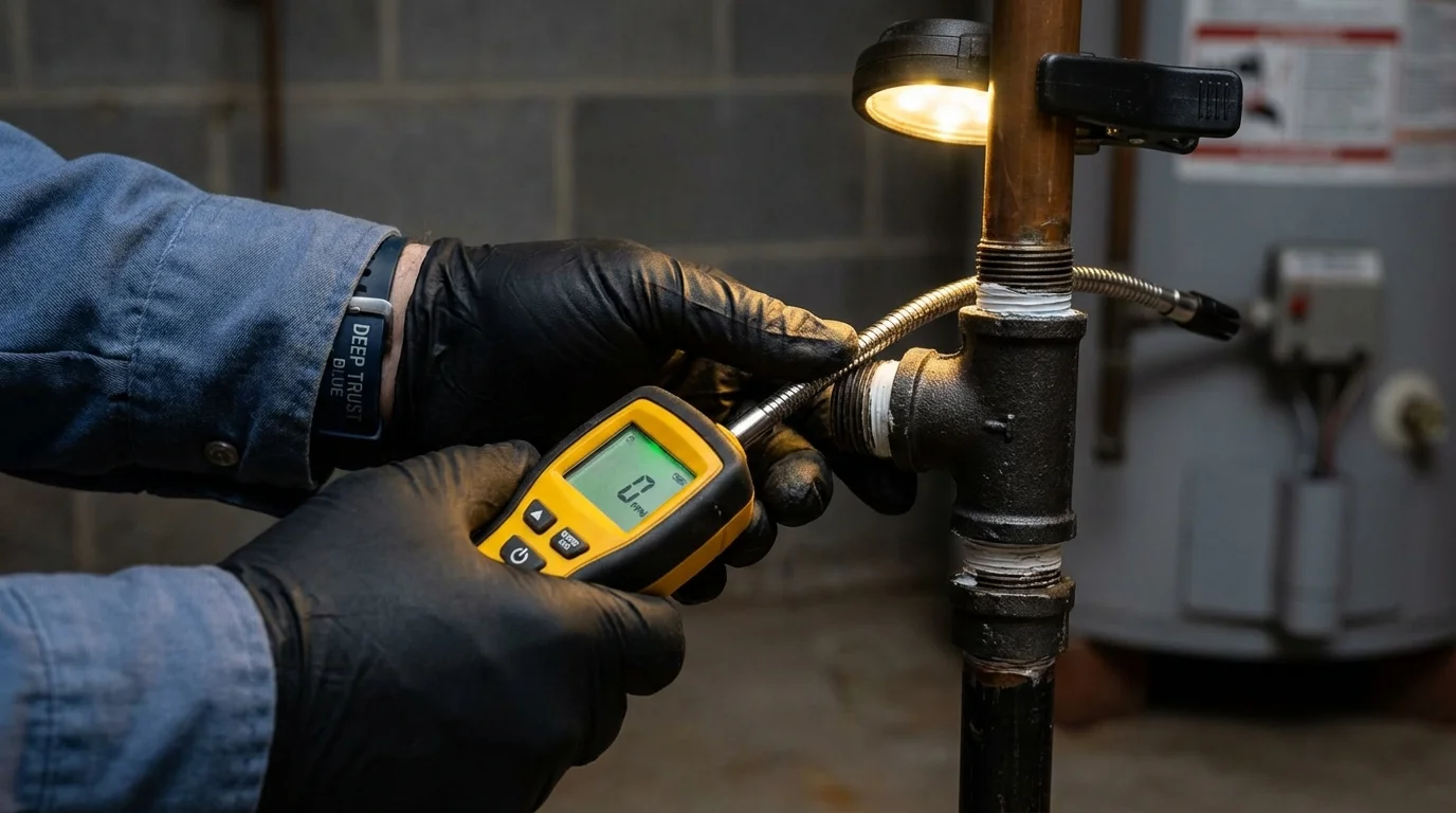 Gas leak detection with electronic sniffer by Johns Plumbing LLC in Atwood