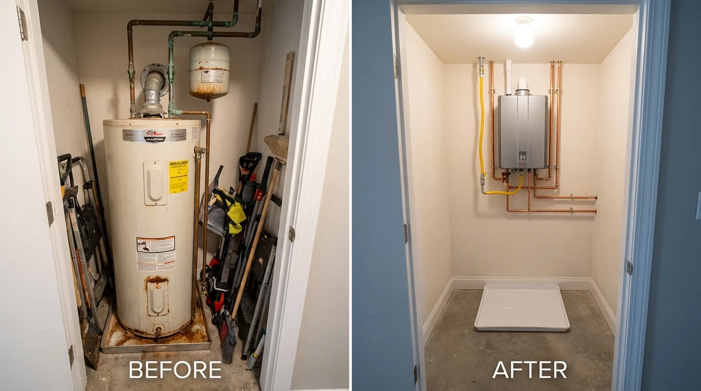 Tank water heater versus wall-mounted tankless unit comparison for Atwood, IL homeowners